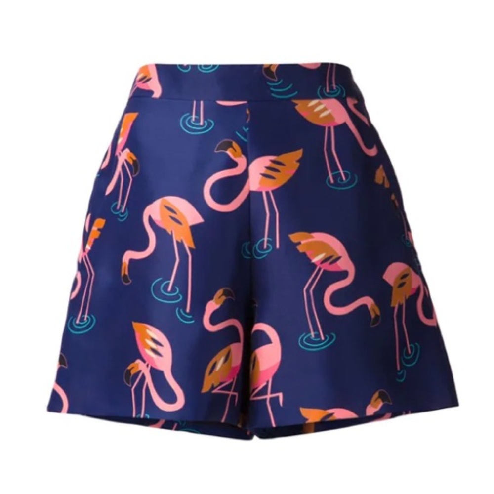 Delpozo Flamingo print shorts 100% silk Sz 0